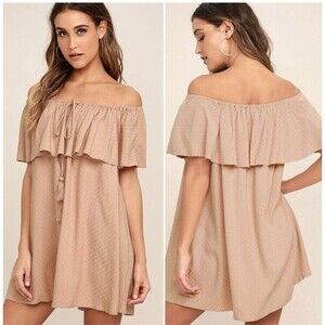 Lulu's Tan Off-Shoulder Mini Dress